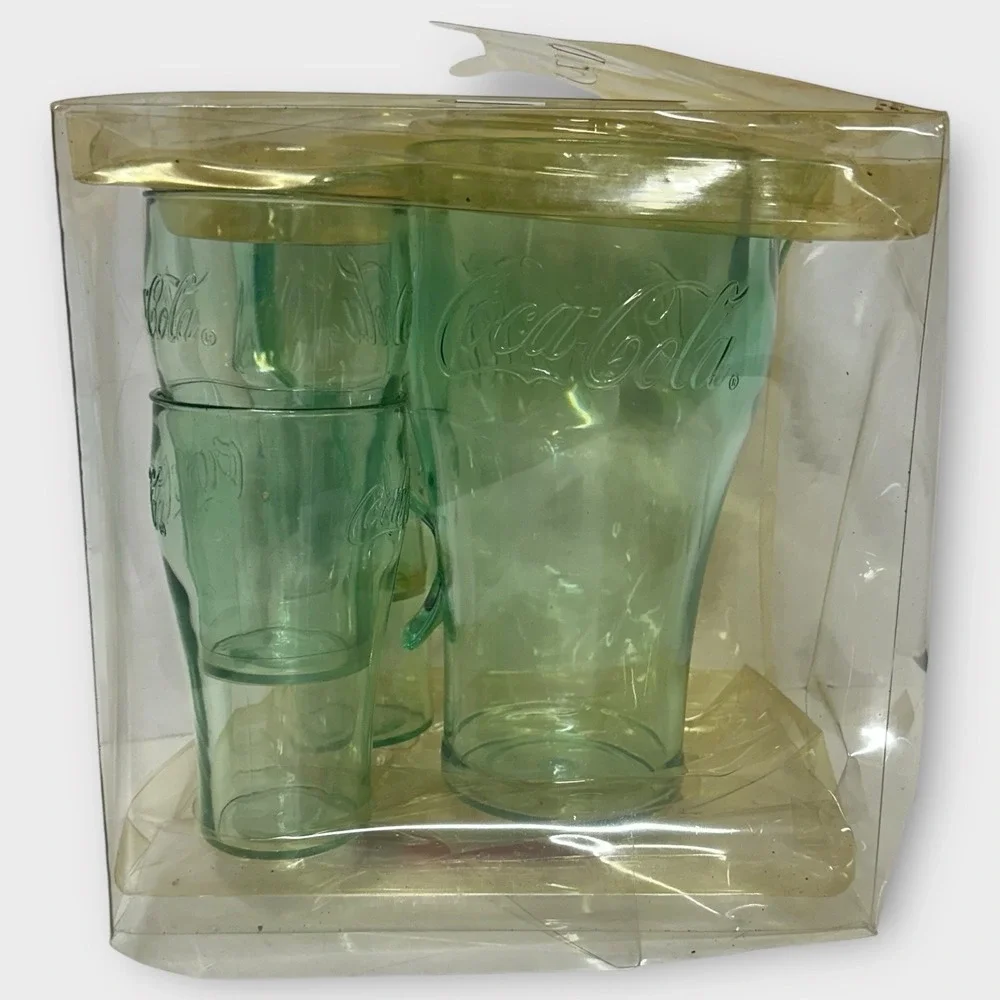 NIB Coca-Cola Bell Soda Set 5 Piece Pitcher & 4 Drinking Cups Plastic VTG NOS